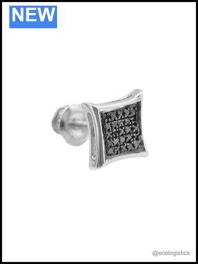 Sterling Silver Black Diamond Stud Earring Unisex Single 0.05 Ct
